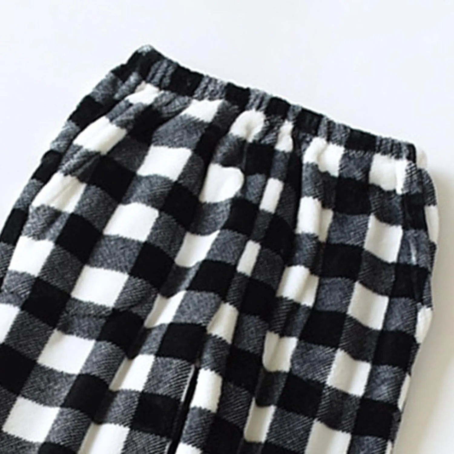 Women Plaid Fleece Pajama Pant Straight Leg Casual Elastic Waist Fluffy Home Trousers Winter Warm Trendy Plush Pants