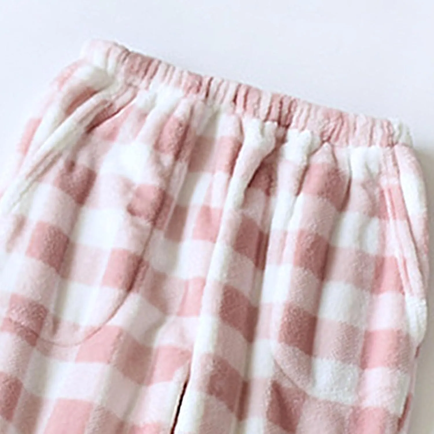 Women Plaid Fleece Pajama Pant Straight Leg Casual Elastic Waist Fluffy Home Trousers Winter Warm Trendy Plush Pants