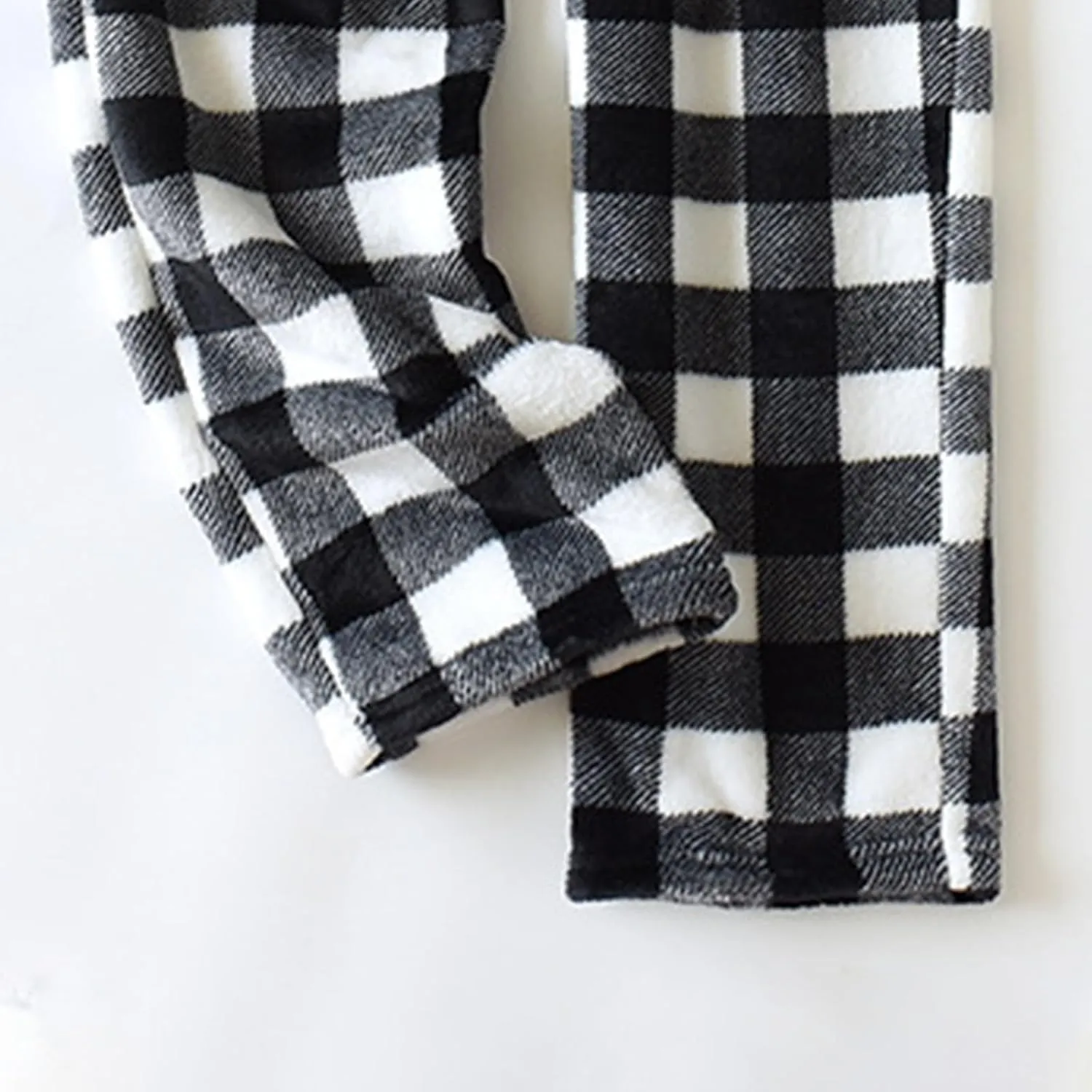 Women Plaid Fleece Pajama Pant Straight Leg Casual Elastic Waist Fluffy Home Trousers Winter Warm Trendy Plush Pants