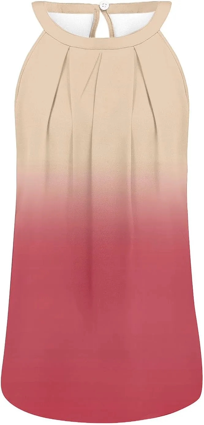 Women Sleeveless Tank Tops Casual Loose Fit Flowy Pleated Halter Cami Shirts Blouse Summer Trendy Gradient Blouse Tops