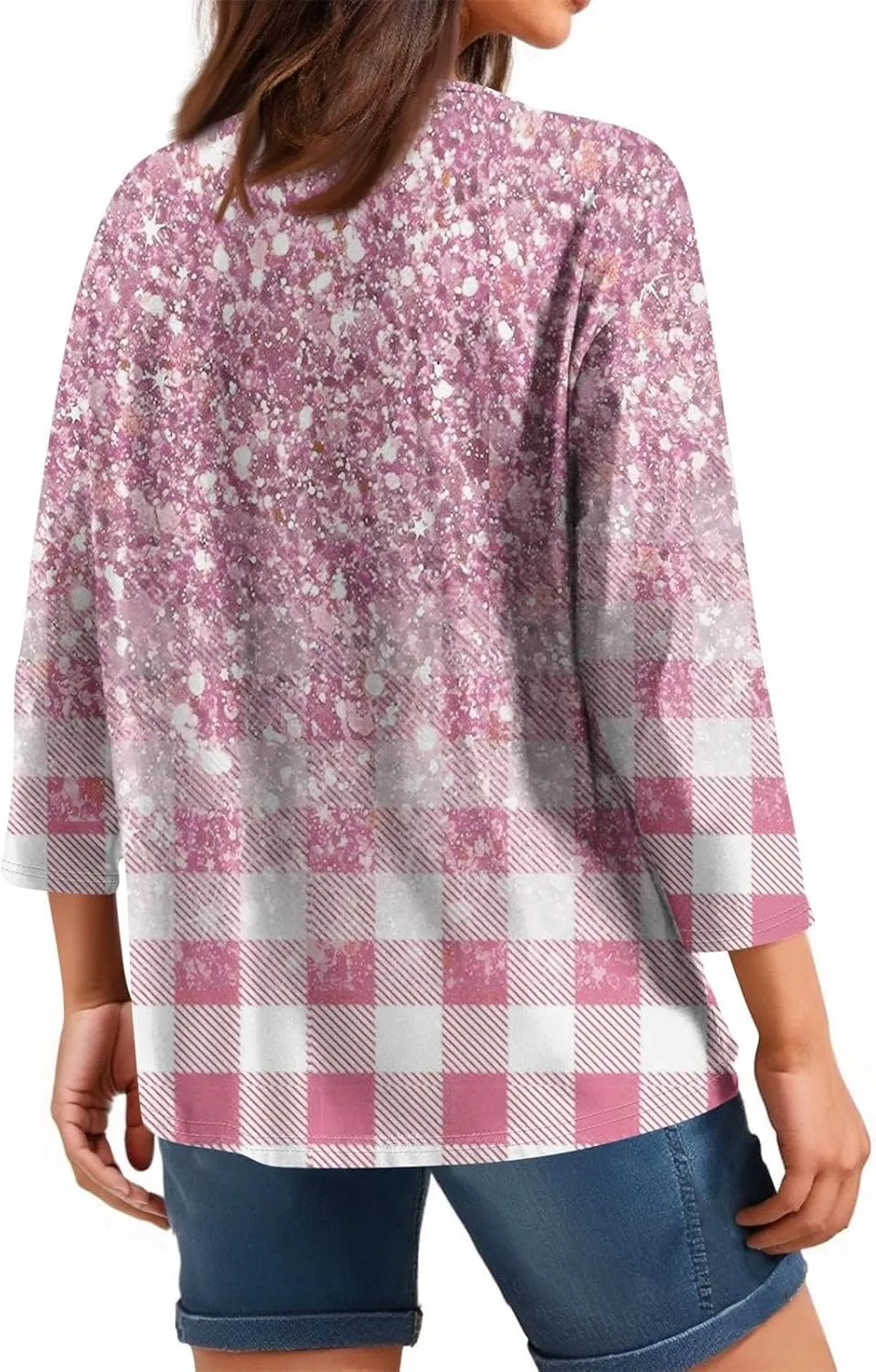 Women Summer 3/4 Length Sleeve Tops V Neck Shirts Casual Tunic 2025 Trendy Graphic Tees Travel Clothing