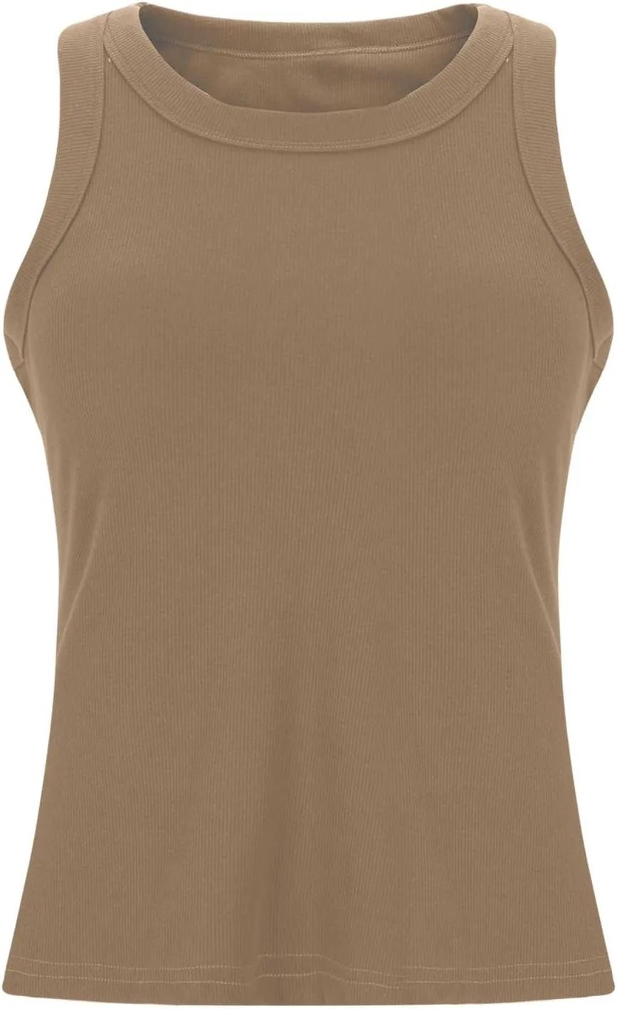 Women Tank Tops with Built in Bras, Ribbed Knitted Athletic Camisole for Women, Fitness Workout Running Basic Shirts