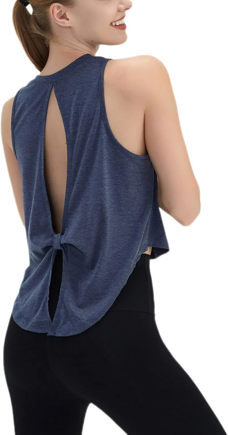Women Workout Running Tank Tops Open Back Athletic Gym Yoga Top Loose Fit Casual Irregular Hem Shirt Clothes 2025