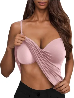 Women's Camisole Tops with Shelf Bra Adjustable Spaghetti Strap Cami Shirts Slim Fitted Tanks Basic Undershirts