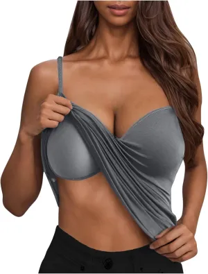 Women's Camisole Tops with Shelf Bra Adjustable Spaghetti Strap Cami Shirts Slim Fitted Tanks Basic Undershirts