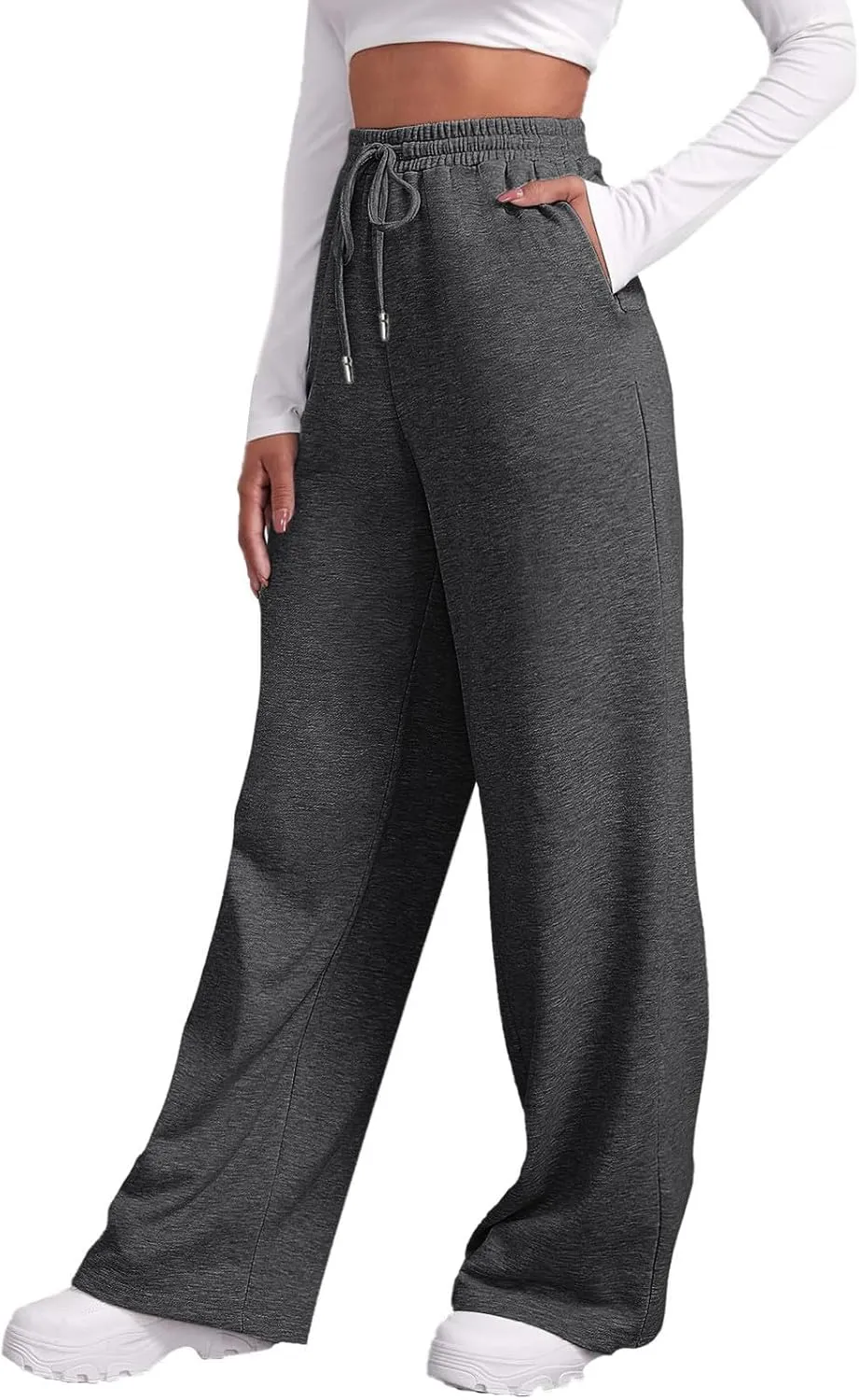 Women's Causal Drawstring High Waist Baggy Straight Leg Joggers Sweatpants with Pockets Workout Comfy Lounge Pants