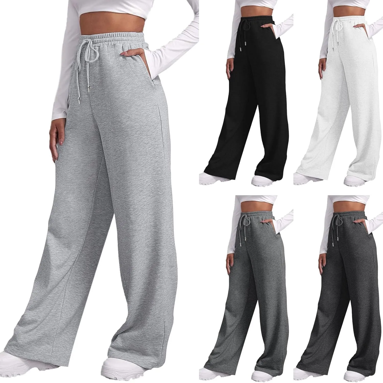 Women's Causal Drawstring High Waist Baggy Straight Leg Joggers Sweatpants with Pockets Workout Comfy Lounge Pants