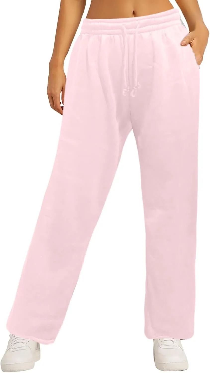 Women's Causal Drawstring High Waist Baggy Straight Leg Joggers Sweatpants with Pockets Workout Comfy Lounge Pants
