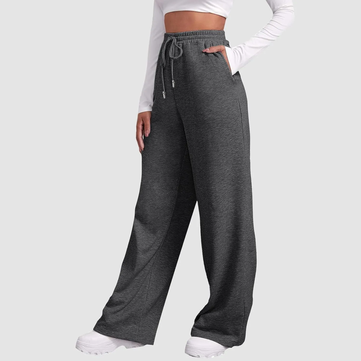 Women's Causal Drawstring High Waist Baggy Straight Leg Joggers Sweatpants with Pockets Workout Comfy Lounge Pants