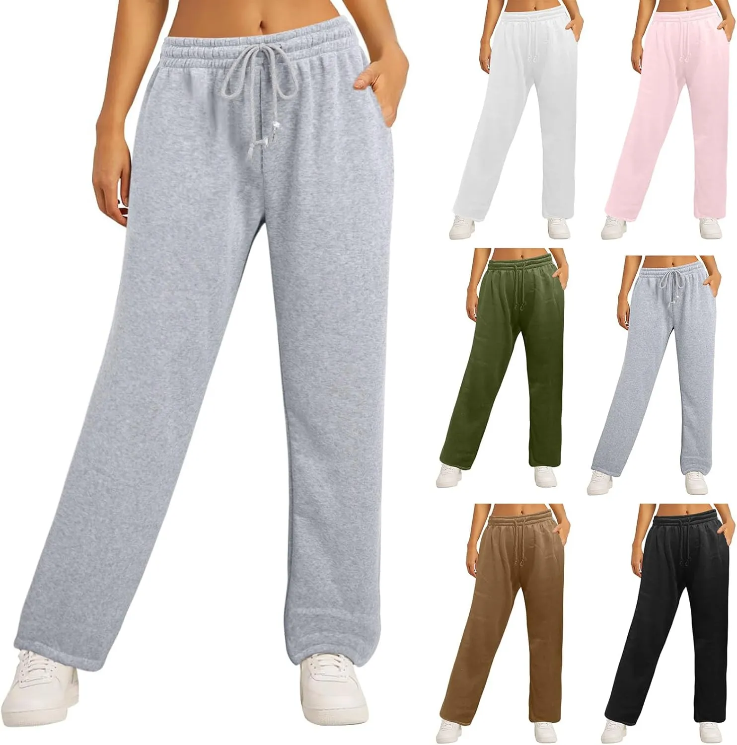 Women's Causal Drawstring High Waist Baggy Straight Leg Joggers Sweatpants with Pockets Workout Comfy Lounge Pants
