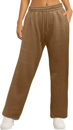 Women's Causal Drawstring High Waist Baggy Straight Leg Joggers Sweatpants with Pockets Workout Comfy Lounge Pants