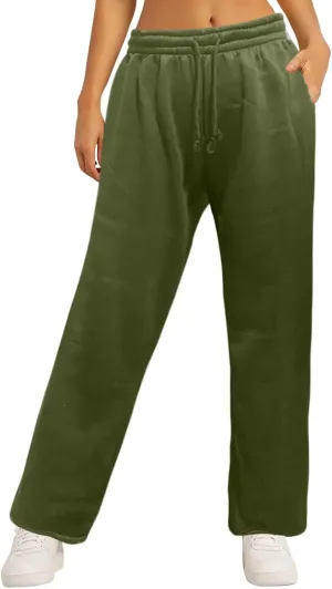 Women's Causal Drawstring High Waist Baggy Straight Leg Joggers Sweatpants with Pockets Workout Comfy Lounge Pants