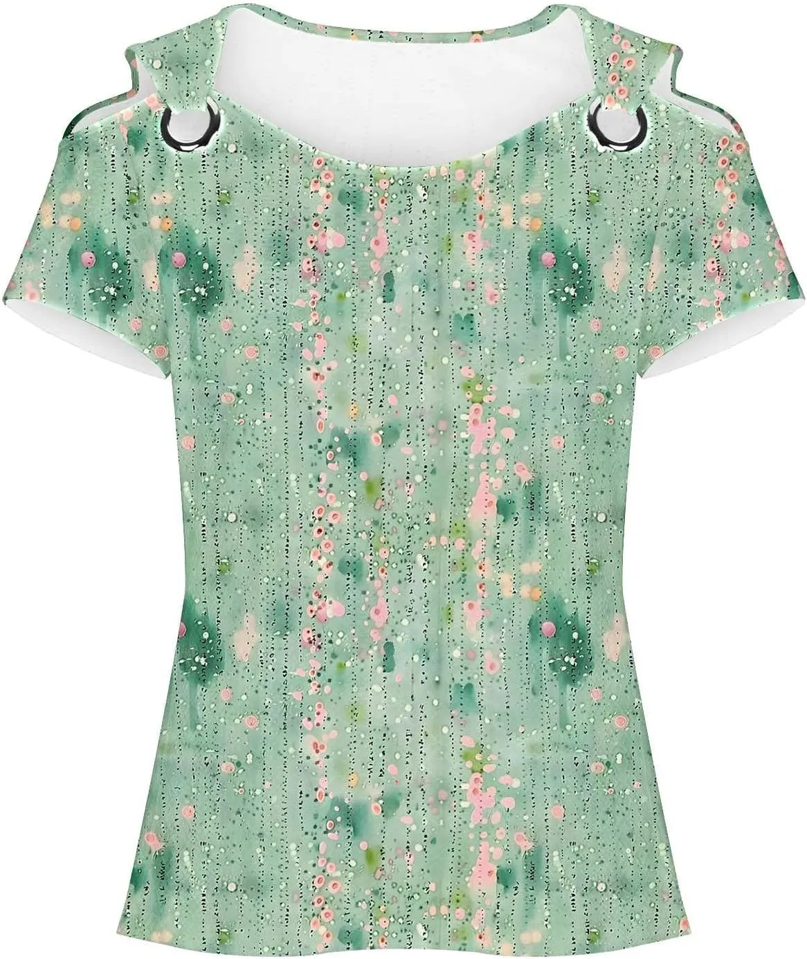 Womens Cold Shoulder Eyelet Tops V Neck Short Sleeve Floral Shirts Boho Summer Tshirt Casual Dressy Trendy Blouses