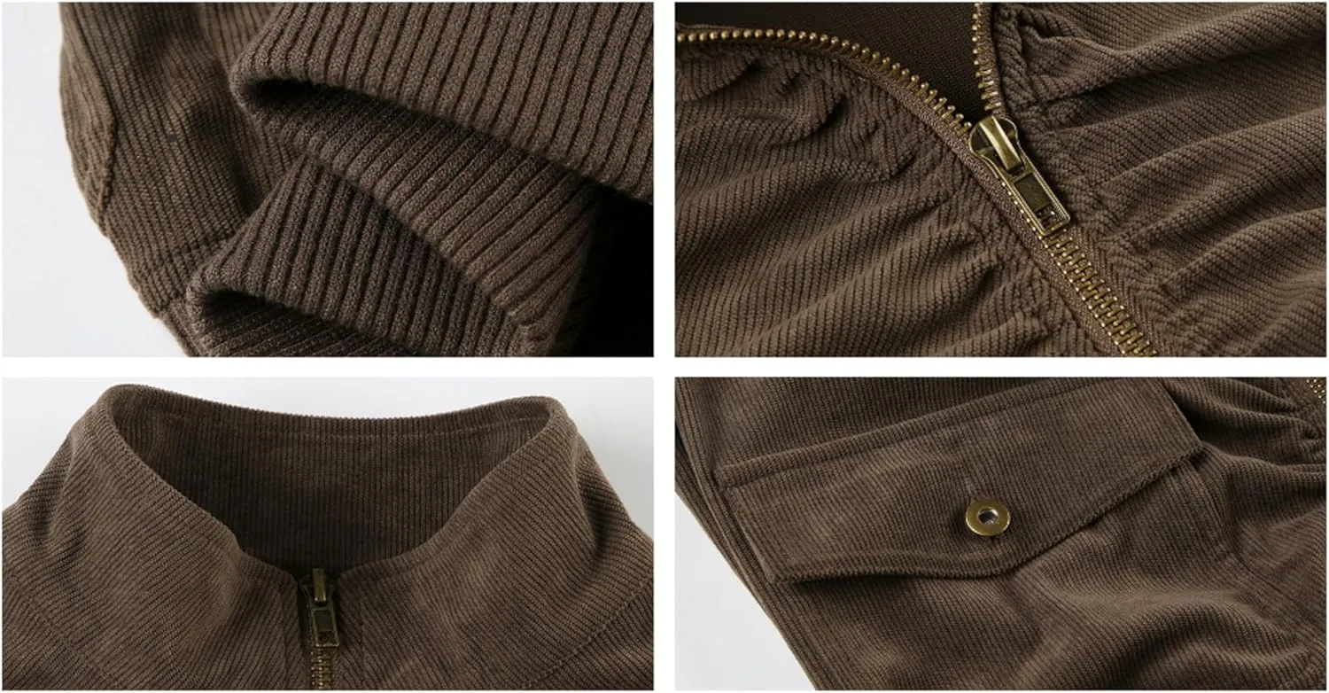 Womens Corduroy Jacket Y2k Stand Collar Cropped Shacket with Ribbed Trim Slim Fit Utility Jacket Outerwear