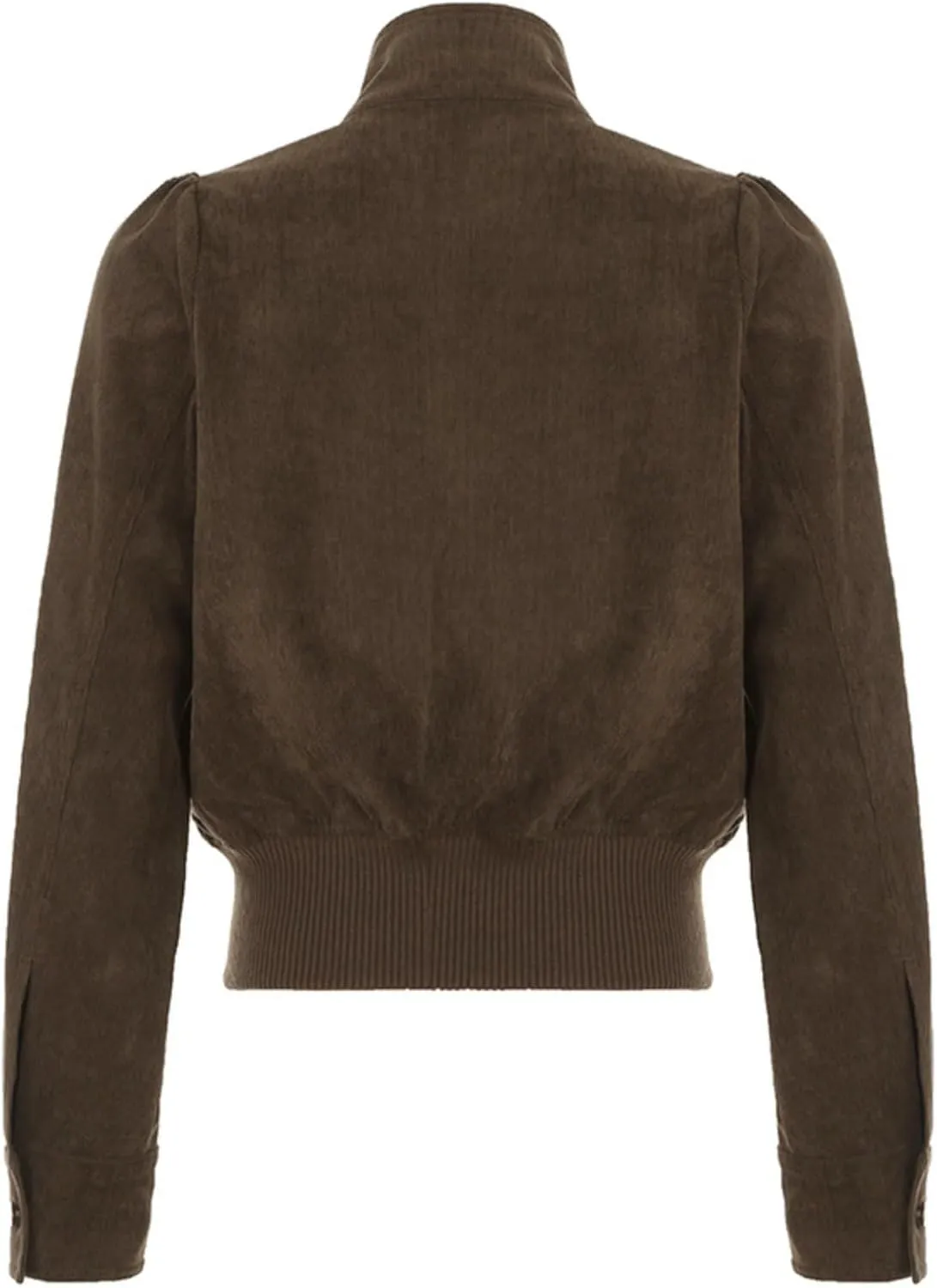 Womens Corduroy Jacket Y2k Stand Collar Cropped Shacket with Ribbed Trim Slim Fit Utility Jacket Outerwear