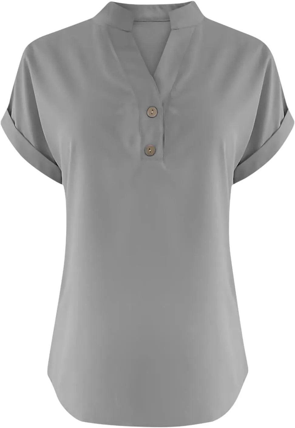 Womens Cotton Linen Shirts Button V Neck T Shirts Rolled Short Sleeve Tops Casual Summer Blouses Tshirt Shirts