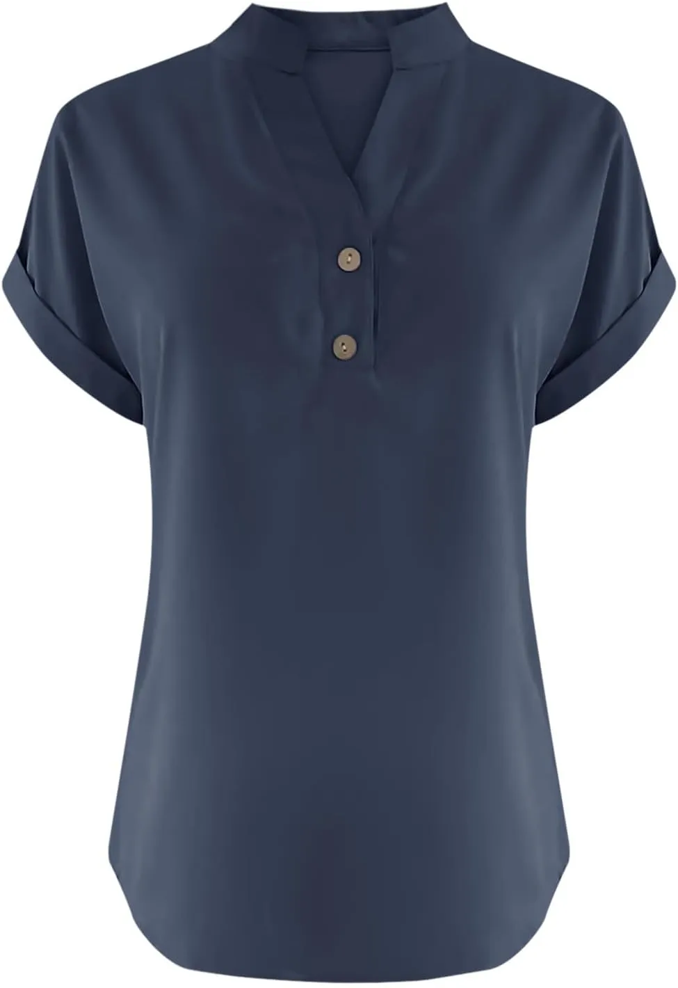 Womens Cotton Linen Shirts Button V Neck T Shirts Rolled Short Sleeve Tops Casual Summer Blouses Tshirt Shirts