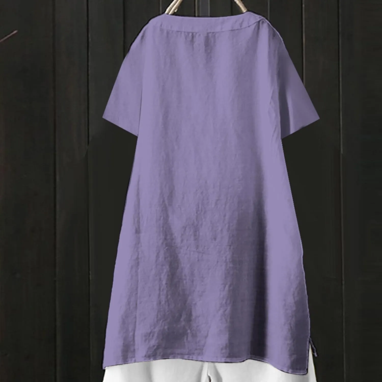 Womens Cotton Linen Shirts Solid Color 3/4 Sleeve Tunic Tops Oversized Tshirts for Women Casual V Neck Dressy Blouses