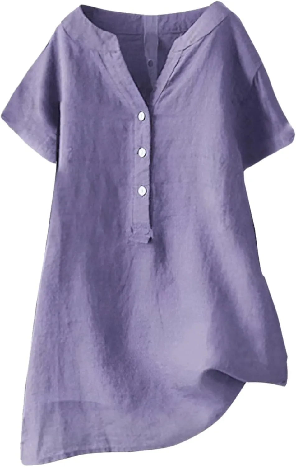 Womens Cotton Linen Shirts Solid Color 3/4 Sleeve Tunic Tops Oversized Tshirts for Women Casual V Neck Dressy Blouses