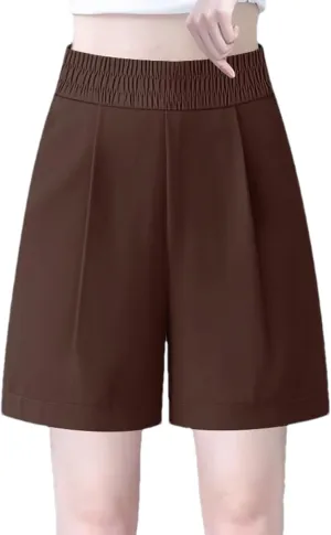 Womens Cotton Linen Shorts Casual Solid Wide Leg Shorts Comfy Elastic High Waisted Shorts Summer Beach Shorts