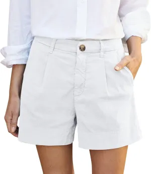 Womens Cotton Linen Shorts Summer Chino Shorts High Waisted Bermuda Shorts Dressy Wide Leg Shorts with Pockets