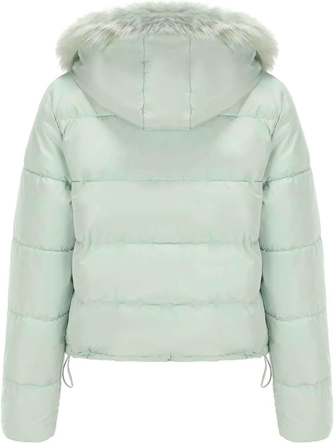 Women's Crop Puffer Jacket Warm Thickened Zip Up Down Jacket Quilted Parkas Faux Fur Removable Hood Outerwear Pockets