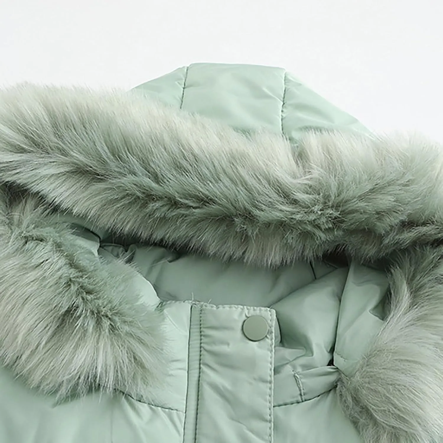 Women's Crop Puffer Jacket Warm Thickened Zip Up Down Jacket Quilted Parkas Faux Fur Removable Hood Outerwear Pockets