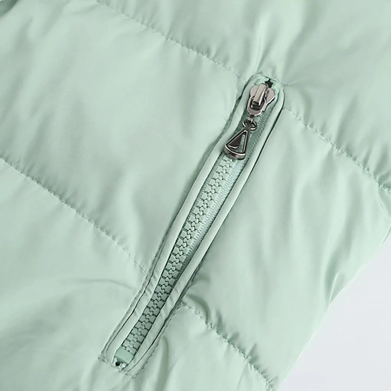 Women's Crop Puffer Jacket Warm Thickened Zip Up Down Jacket Quilted Parkas Faux Fur Removable Hood Outerwear Pockets