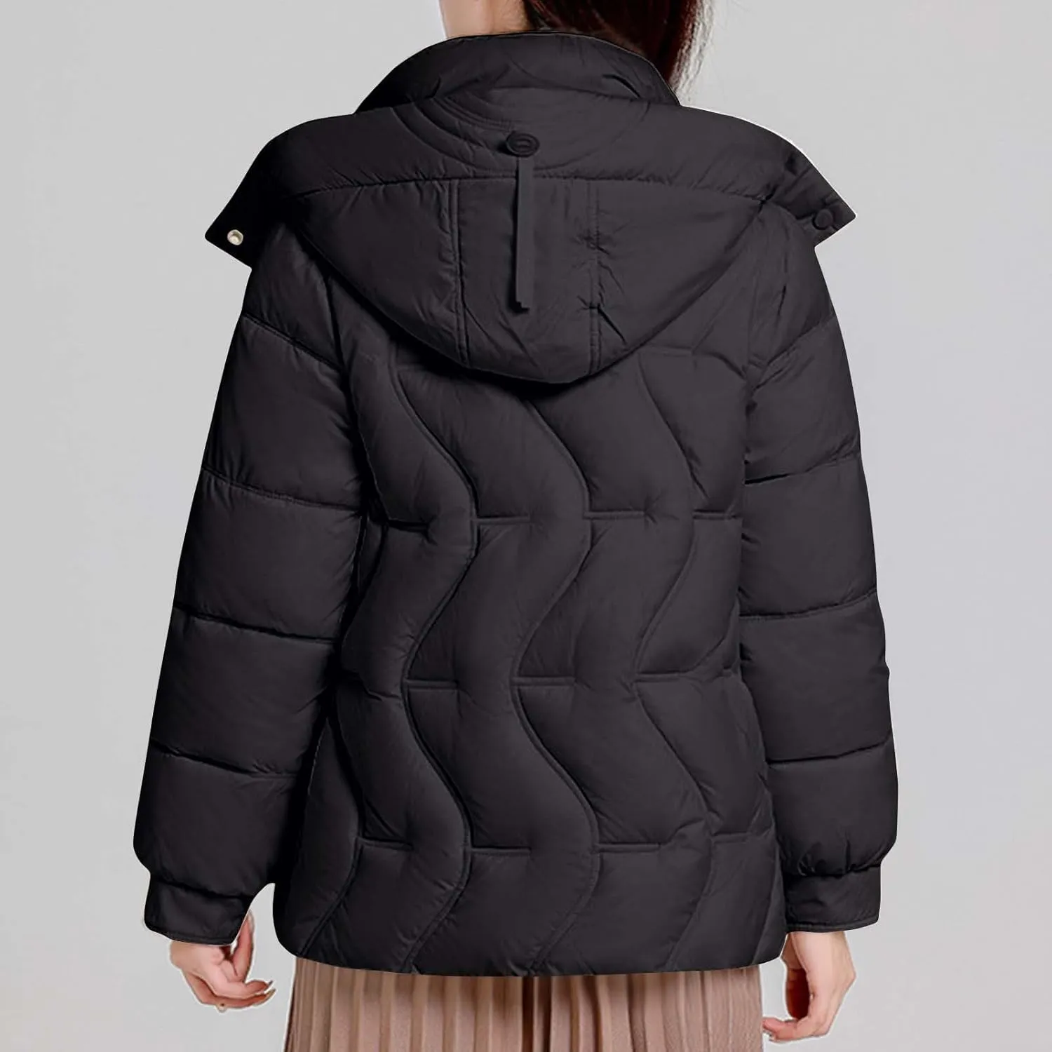 Women's Cropped Quilted Puffer Jackets Detachable Hooded Winter Coats Plus Size Down Jackets Warm Snowboard Outerwear