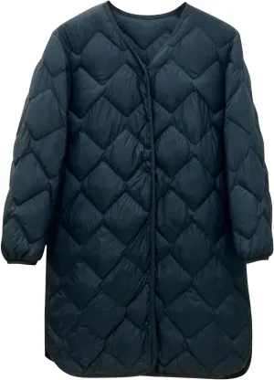 Womens Diamond Quilted Coats Lightweight Down Puffer Jackets Winter Warm Button Up Long Sleeve Thermal Coats