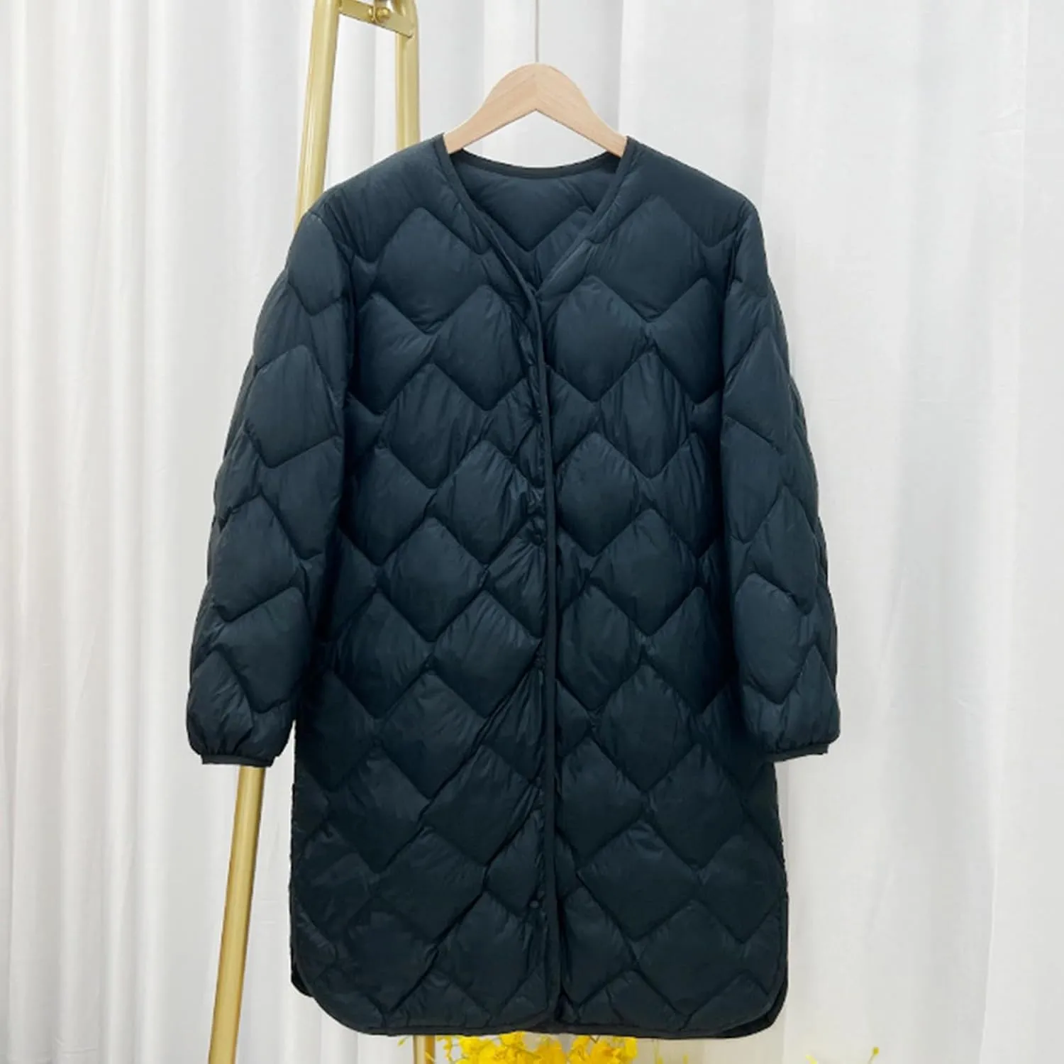 Womens Diamond Quilted Coats Lightweight Down Puffer Jackets Winter Warm Button Up Long Sleeve Thermal Coats