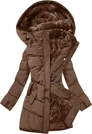 Women's Down Jackets Fleece Lined Thicken Parkas Drawstring Hooded Winter Coat Fashion Versatile Outerwear with Pockets
