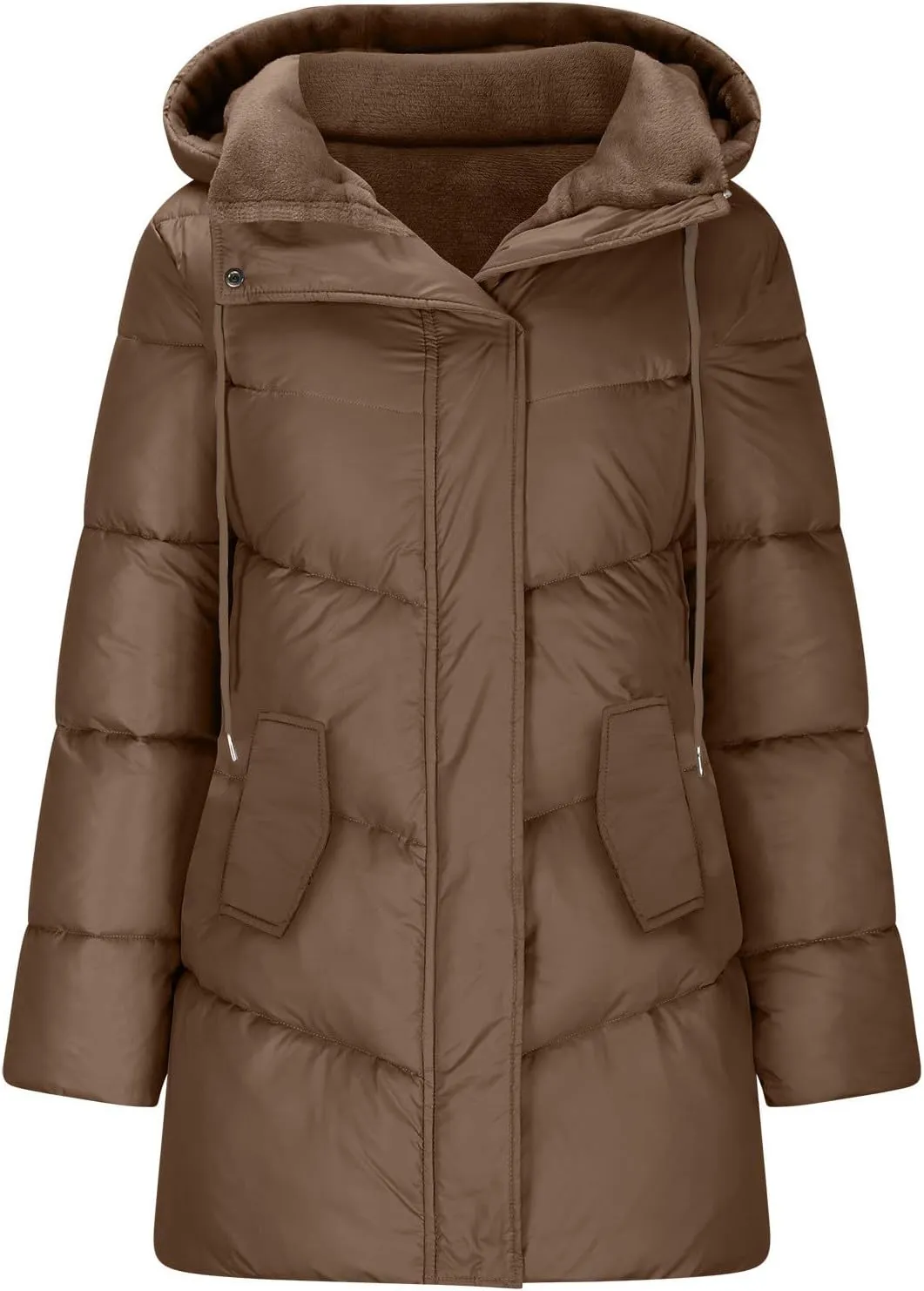 Women's Down Jackets Fleece Lined Thicken Parkas Drawstring Hooded Winter Coat Fashion Versatile Outerwear with Pockets