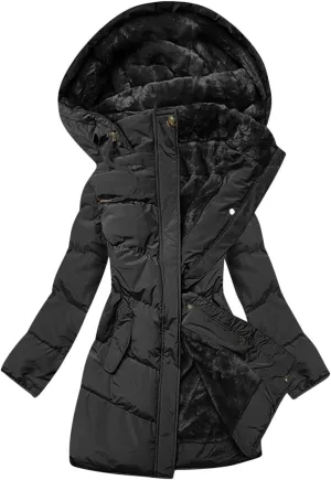 Women's Down Jackets Fleece Lined Thicken Parkas Drawstring Hooded Winter Coat Fashion Versatile Outerwear with Pockets