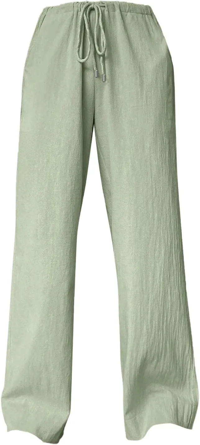 Women's Elastic High Waist Drawstring Trousers Solid Casual Straight Wide Leg Comfy Soft Loose Fittted Yoga Sweatpant