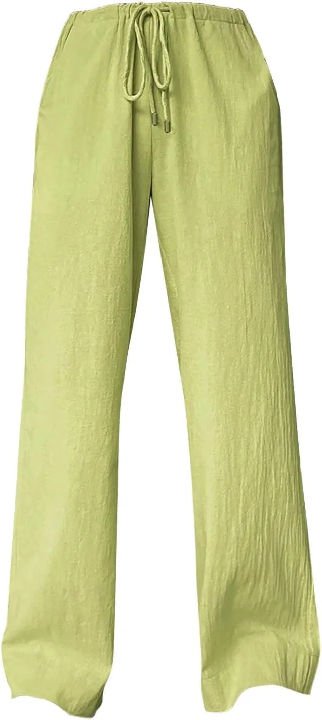 Women's Elastic High Waist Drawstring Trousers Solid Casual Straight Wide Leg Comfy Soft Loose Fittted Yoga Sweatpant