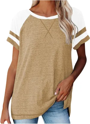 Women's Fashion Casual Crewneck Color Block T Shirts Loose Fit Tee Shirts Blouses 2025 Fashion Shirts Workout Tee