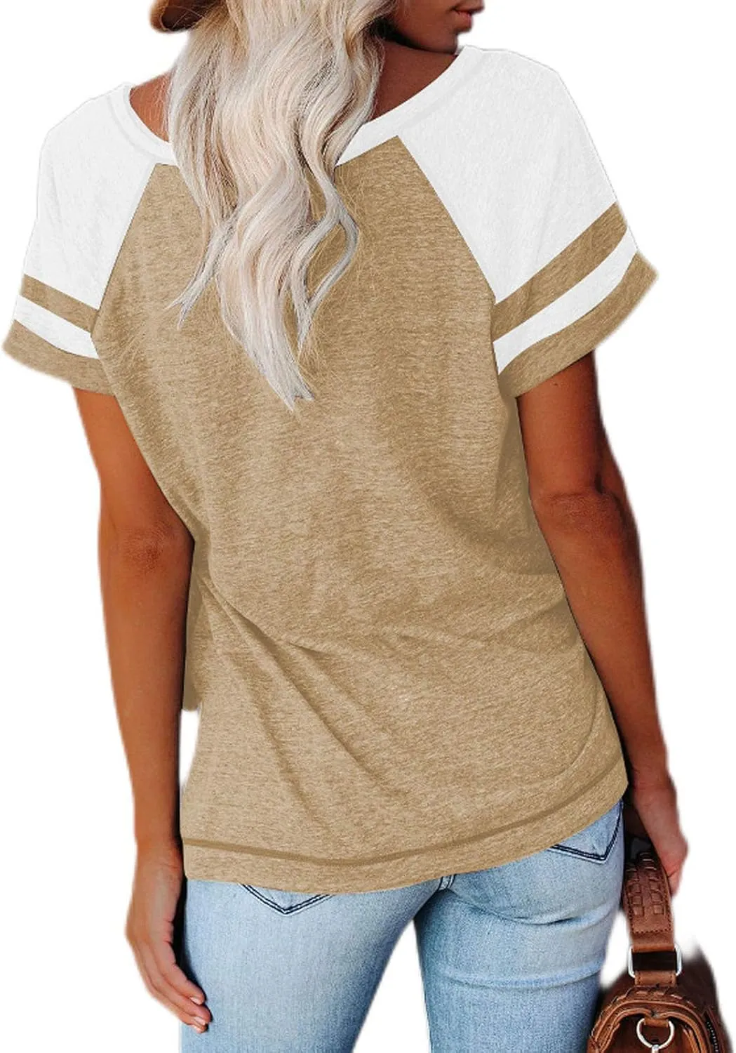 Women's Fashion Casual Crewneck Color Block T Shirts Loose Fit Tee Shirts Blouses 2025 Fashion Shirts Workout Tee