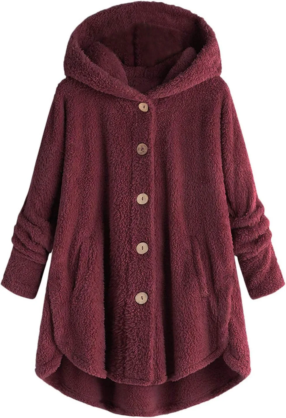 Women's Fleece Jackets Sherpa Winter Hooded Fuzzy Coat Oversized Button Down Cardigan Open Front Outwear with Pockets