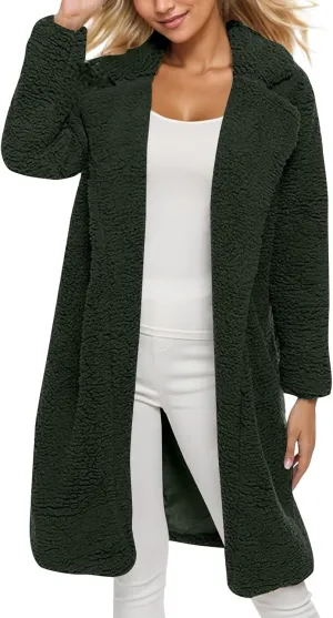 Women's Fuzzy Fleece Lapel Open Front Long Cardigan Coat Faux Fur Warm Winter Fashion Outwear Jackets 2024