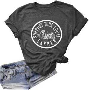 Womens Graphic Tees Support Farms Shirt Short Sleeve Summer Vacation Shirts Graphic Tees