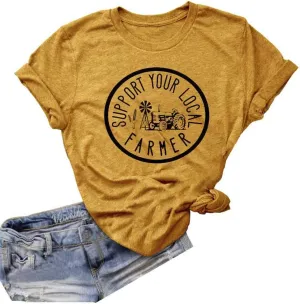 Womens Graphic Tees Support Farms Shirt Short Sleeve Summer Vacation Shirts Graphic Tees