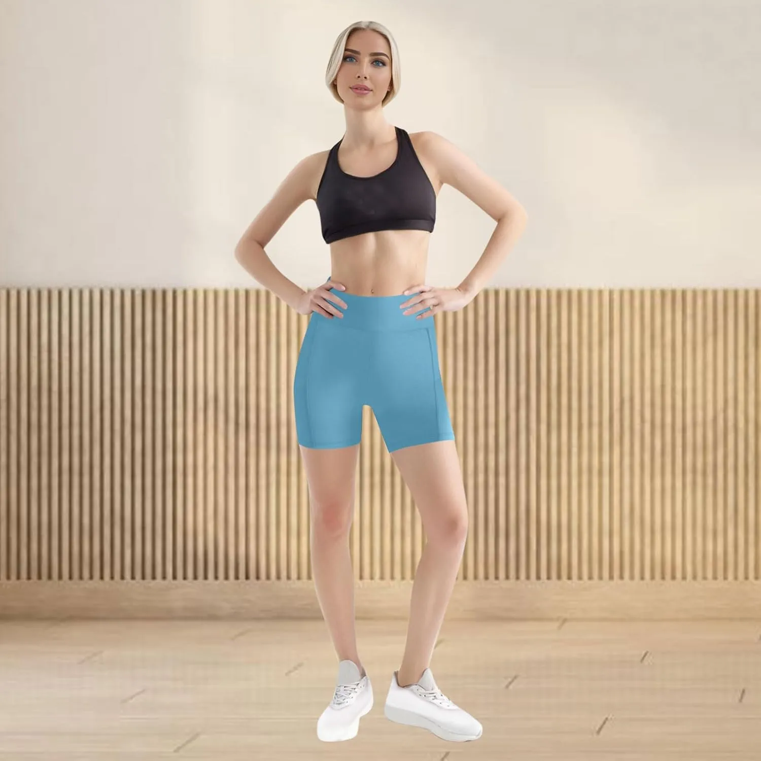Women's High Waist Workout Biker Shorts with Pockets Yoga Running Athletic Gym Comfort Stretchy Tummy Control