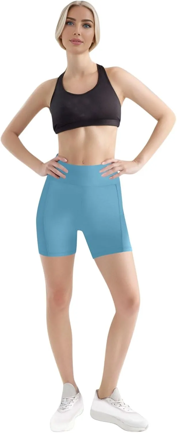 Women's High Waist Workout Biker Shorts with Pockets Yoga Running Athletic Gym Comfort Stretchy Tummy Control