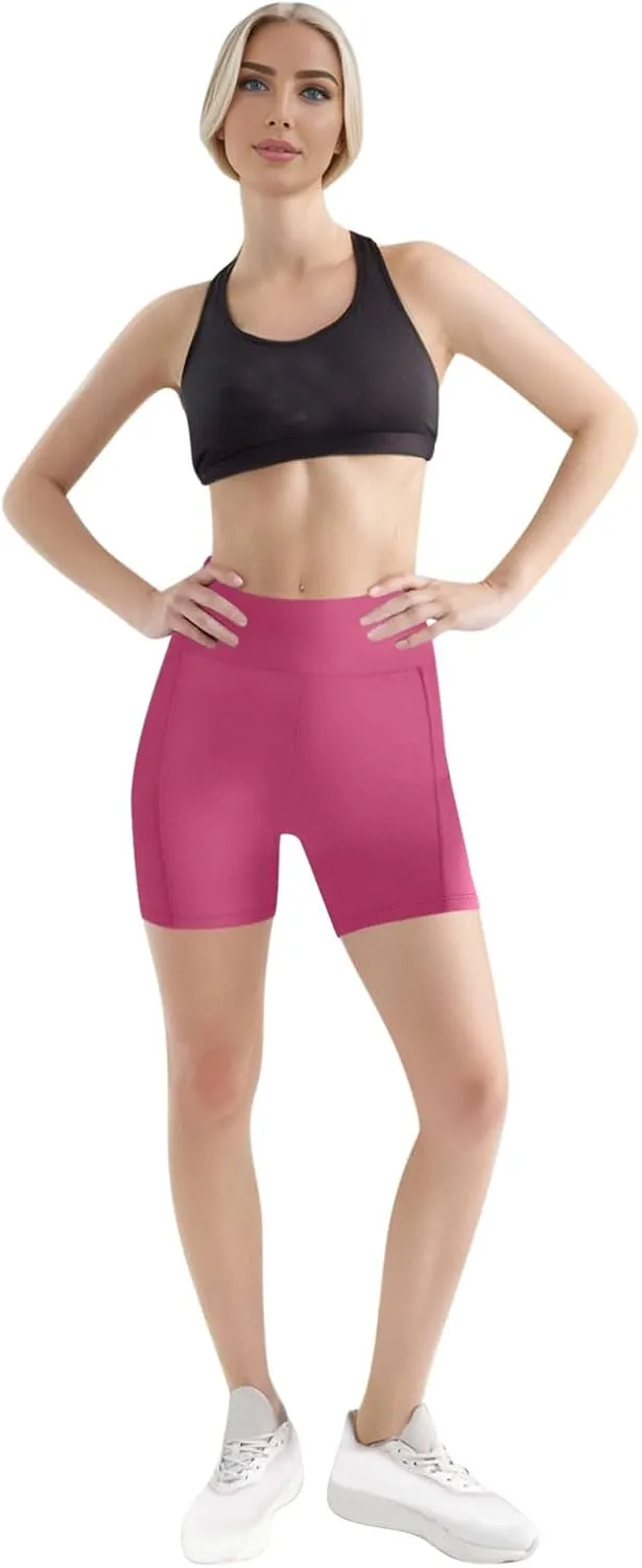 Women's High Waist Workout Biker Shorts with Pockets Yoga Running Athletic Gym Comfort Stretchy Tummy Control