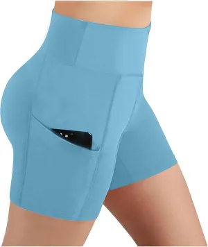 Women's High Waist Workout Biker Shorts with Pockets Yoga Running Athletic Gym Comfort Stretchy Tummy Control