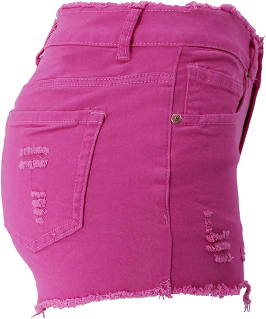 Womens Jean Shorts High Waisted Ripped Stretchy Shorts with Pockets Solid Denim Shorts Summer Casual Jeans Shorts