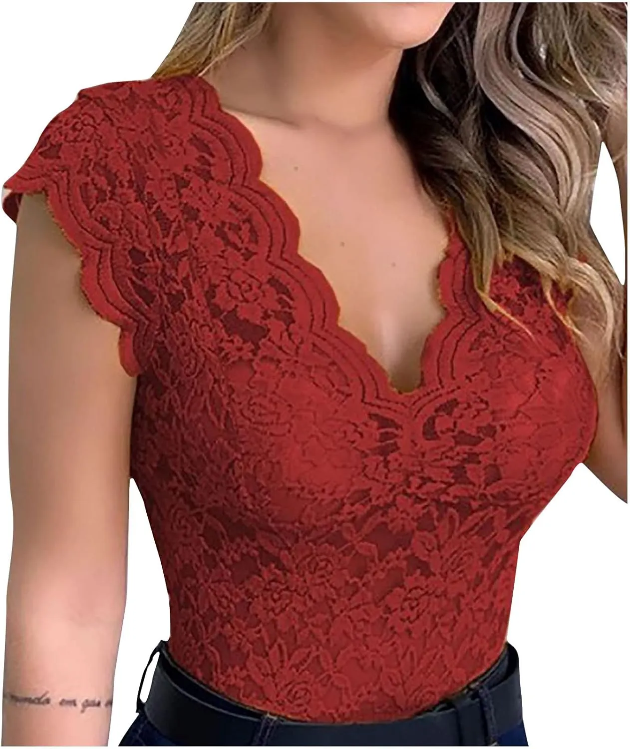 Women's Lace Tank Top Sleeveless V-Neck Floral Embroidered Camisole Casual See Through Tunic Blouse Tee Shirt