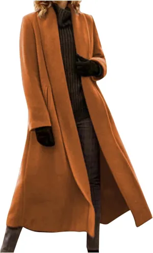 Women's Lapel Collar Coats Mid Long Pea Coats Warm Thicken Trench Jacket Elegant Simple Oversized Winter Coats