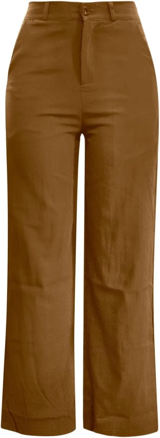 Womens Linen Pants Soft Solid High Waisted Wide Leg Cotton Lounge Pants Casual Loose Fit Straight Leg Trousers with Pockets